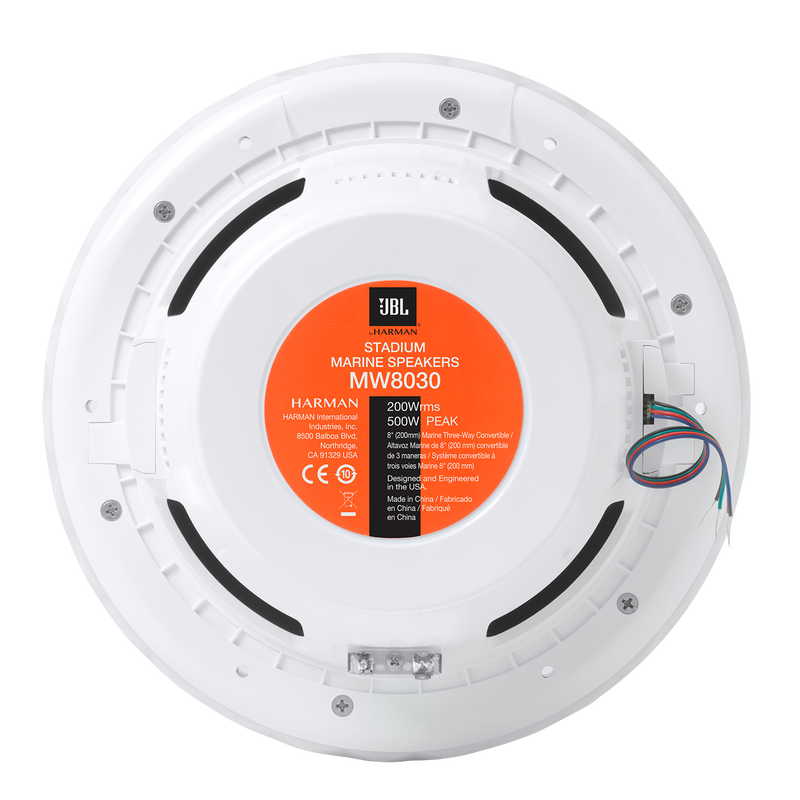 JBL STADIUM MARINE M8030 Premium Convertible 3-Way Marine Speaker With RGB Lighting (White) - 8"