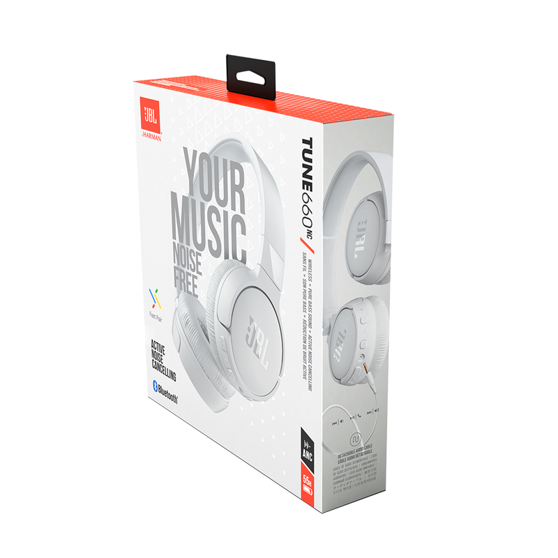 JBL TUNE 660NC Noise-Canceling Wireless On-Ear Headphones (White)