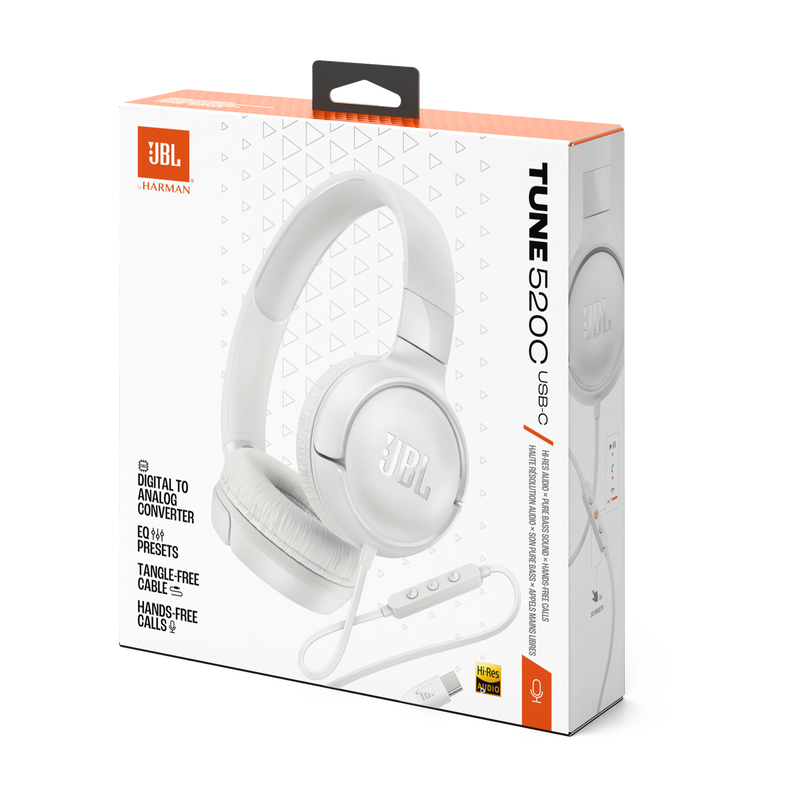 JBL TUNE 520C USB-C Wired On-Ear Headphones (White)