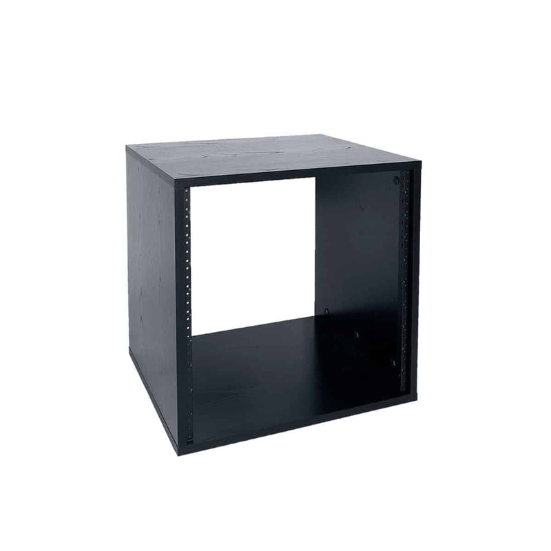 Lowell LLR-1018-B Laminate AV Rack (Woodgrain Black) - 10U x 18"D