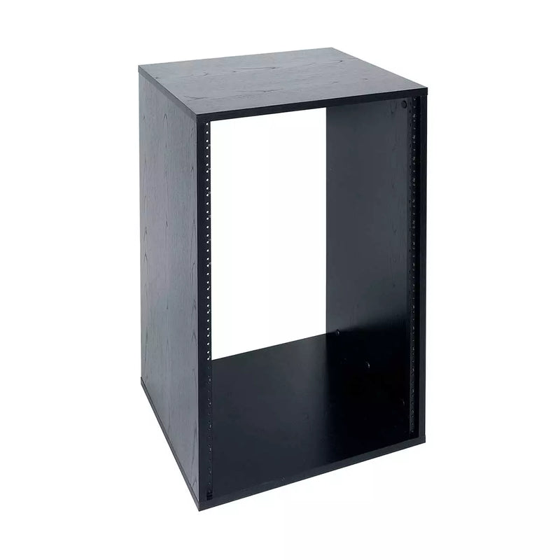 Lowell LLR-1618-B Laminate AV Rack (Woodgrain Black) - 16U x 18"D
