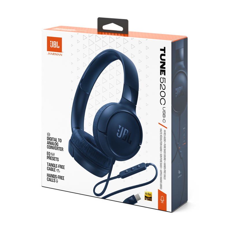 JBL TUNE 520C USB-C Wired On-Ear Headphones (Blue)