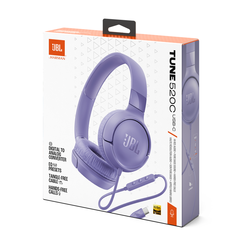 JBL TUNE 520C USB-C Wired On-Ear Headphones (Purple)
