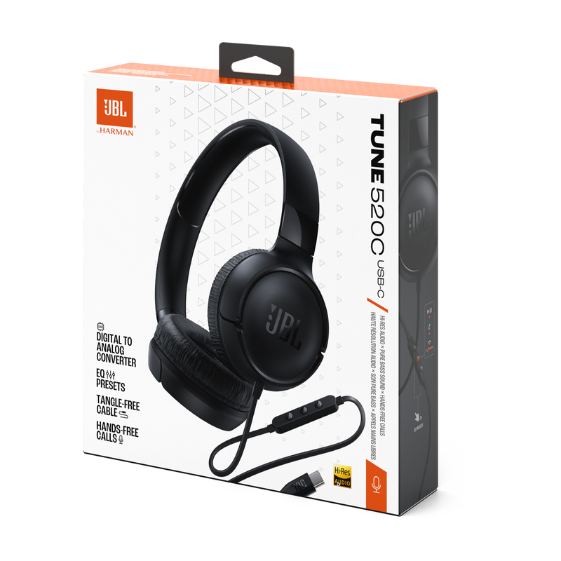 JBL TUNE 520C USB-C Wired On-Ear Headphones (Black)