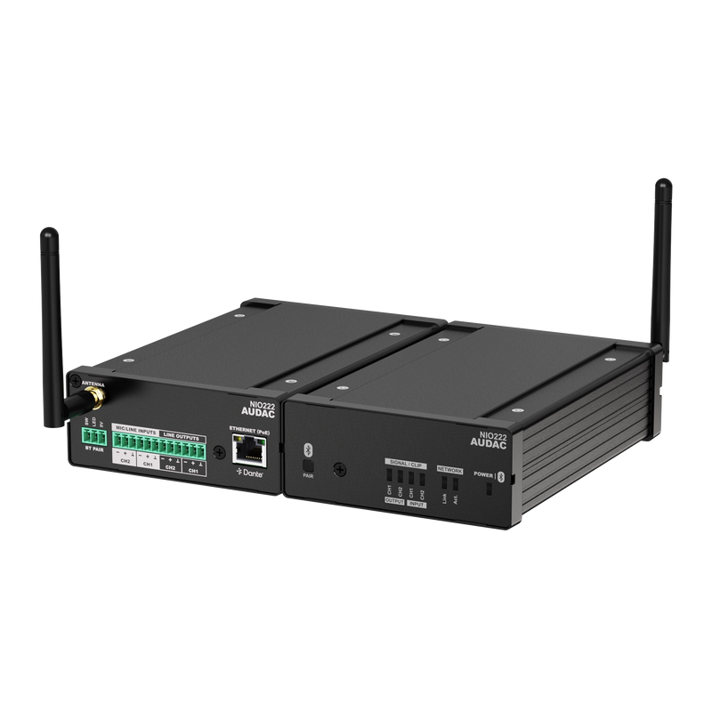 Audac NIO222 Network I/O Mixing Breakout Box Dante™/AES67 - 2 x Mic/Line Inputs + 2 x Balanced Line Outputs
