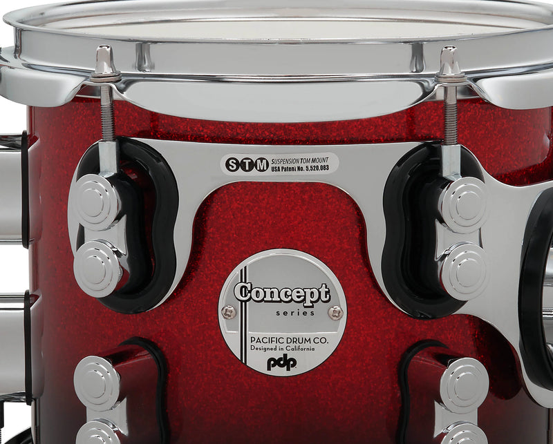 PDP PDCM24RKRB Concept Maple 3-Piece Rock Shell Pack Lacquer Finish (Red to Black Fade)
