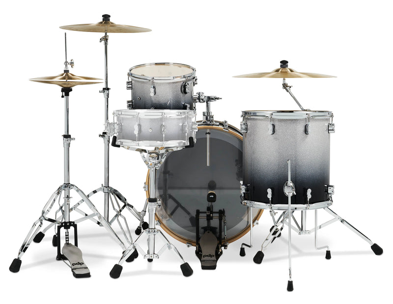 PDP PDCM24RKSB Concept Maple 3-Piece Rock Shell Pack Lacquer Finish (Silver to Black Fade)