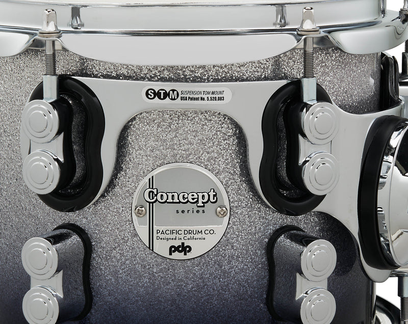 PDP PDCM24RKSB Concept Maple 3-Piece Rock Shell Pack Lacquer Finish (Silver to Black Fade)