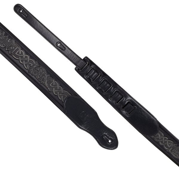 Profile HIL-4000 Leather Padded Strap with Celtic Knot Pattern (Gloss Black) - 2.5"