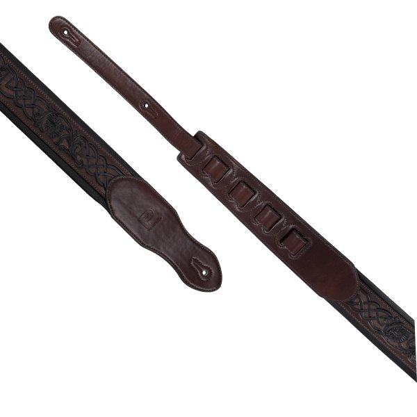 Profile HIL-4000 Leather Padded Strap with Celtic Knot Pattern (Gloss Brown) - 2.5"