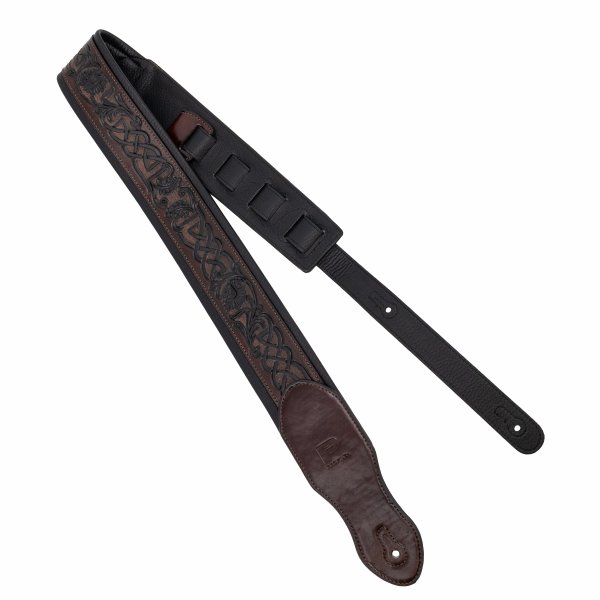 Profile HIL-4000 Leather Padded Strap with Celtic Knot Pattern (Gloss Brown) - 2.5"