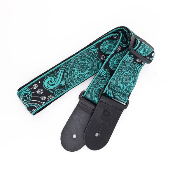 Profile JW-6010 Jacquard Weave Paisley Pattern Strap (Teal and Black) - 2.5"