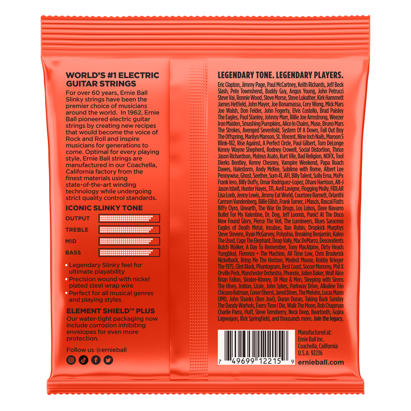 Ernie Ball 2215EB Nickl Skn-T Hvy-B Skinny Top Heavy Bottom Slinky Cordes de guitare électrique enroulées en nickel