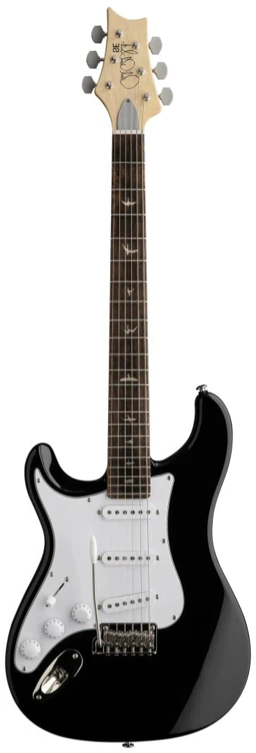 Guitare électrique à gauche (Piano Black).