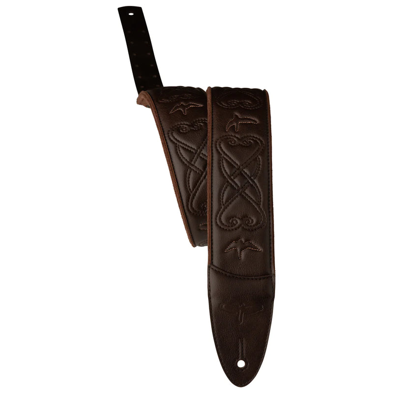 PRS Custom "Faux" Leather Padded Guitar Strap With RAS (Birds Brown) - 2.4"