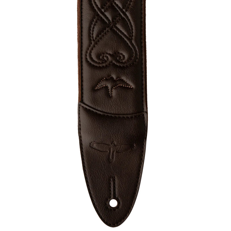PRS Custom "Faux" Leather Padded Guitar Strap With RAS (Birds Brown) - 2.4"
