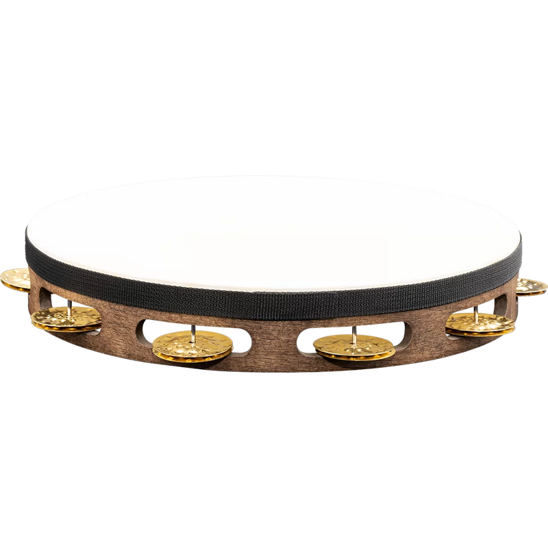 Meinl TAH1V-WB Vintage Goat Skin Wood Tambourine 1 Row Hammered Brass (Walnut Brown)