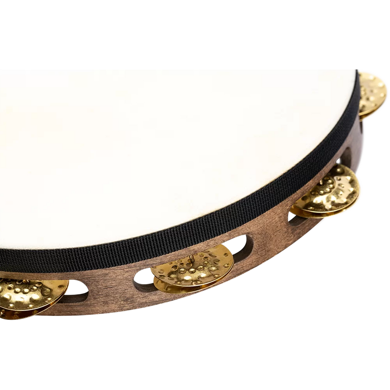 Meinl TAH1V-WB Vintage Goat Skin Wood Tambourine 1 Row Hammered Brass (Walnut Brown)