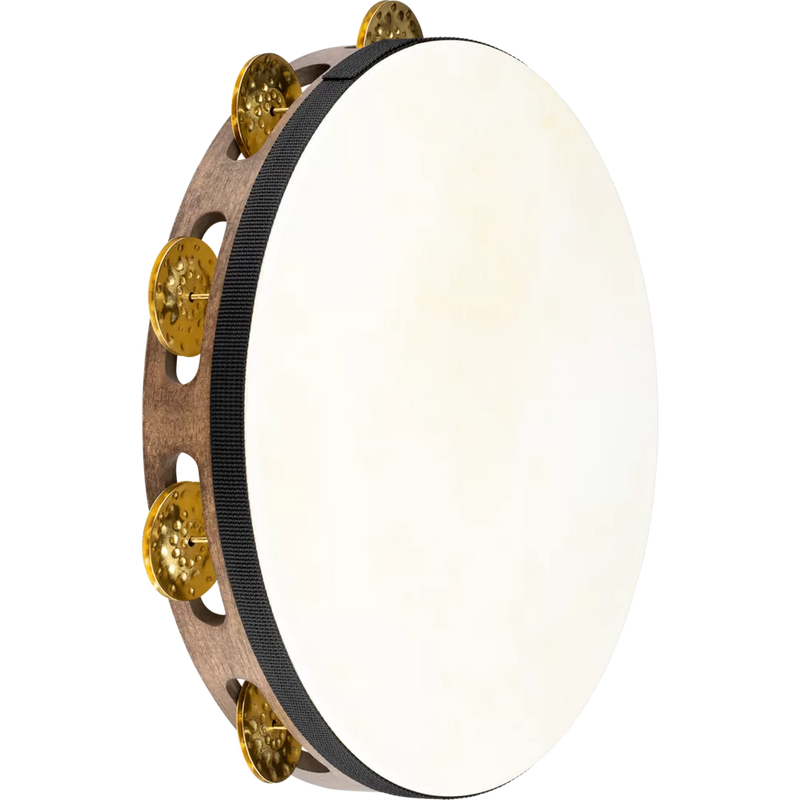 Meinl TAH1V-WB Vintage Goat Skin Wood Tambourine 1 Row Hammered Brass (Walnut Brown)