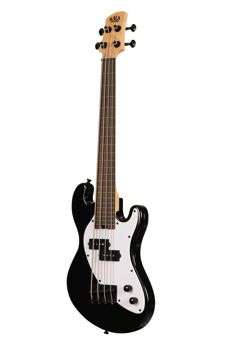Kala UBASS-SB-BK-FL Basse ukulélé fretless 4 cordes Solid Body (Noir de jais)