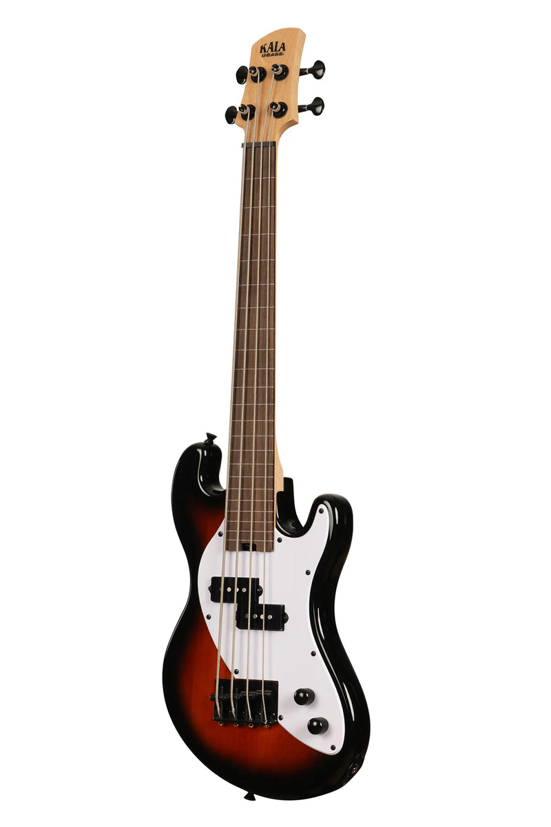 Kala UBASS-SB-TB-FL Basse ukulélé fretless à 4 cordes Solid Body (Tobacco Burst)