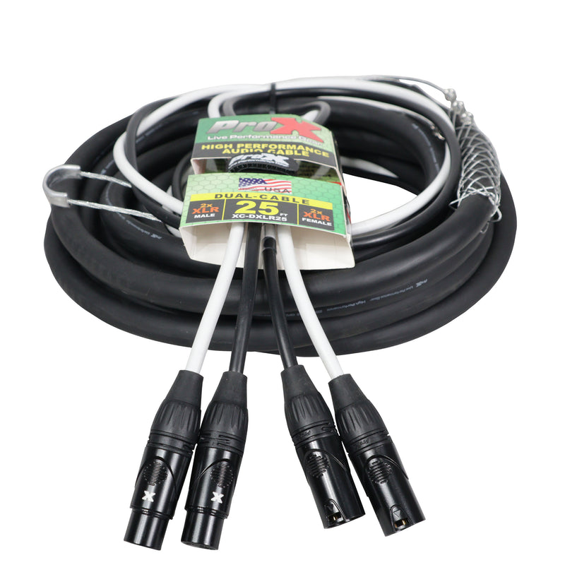 ProX XC-DXLR25 Câble audio haute performance double XLR-M vers double XLR-F 25' Ft