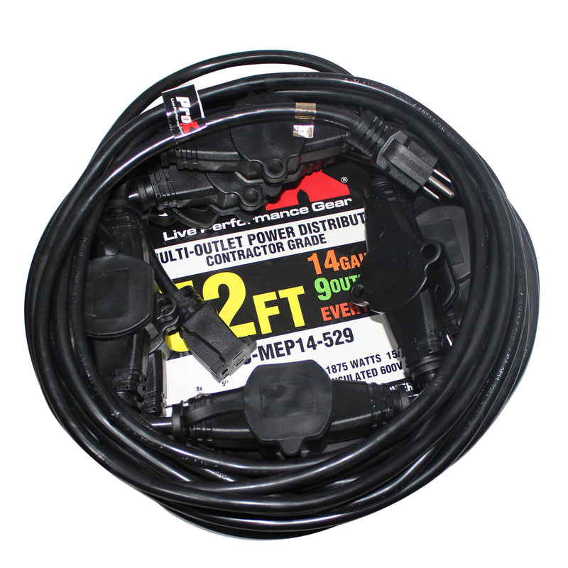 ProX XC-MEP14-529-MK2 52' Ft. Male NEMA 120VAC to 9-Outet Female Edison 14/3AWG Power Extension Cable