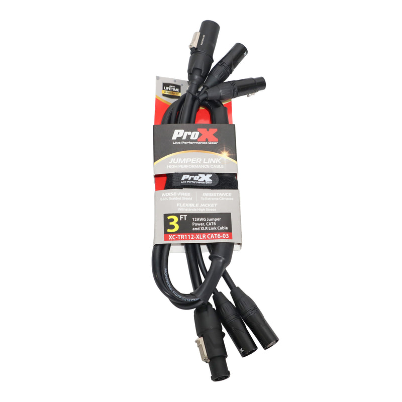 ProX XC-TR112-XLRCAT6-03 12AWG Jumper Power, CAT6 And XLR TR1 Jumper Link Cable - 3'