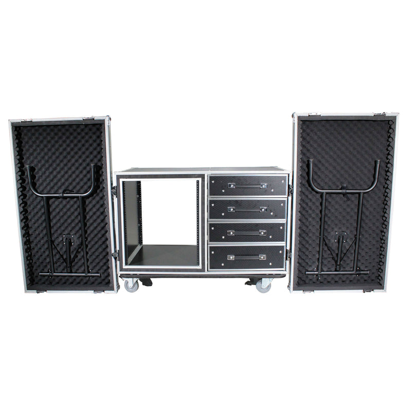 ProX XS-12U4DTW 12U Shockproof Workstation Case W-Dual Side Table and Drawers