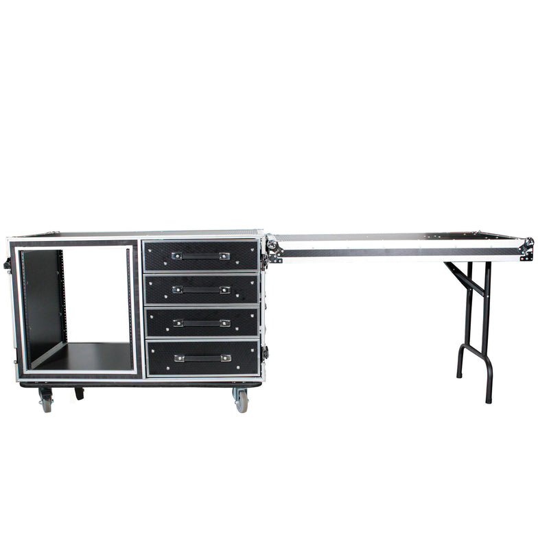 ProX XS-12U4DTW 12U Shockproof Workstation Case W-Dual Side Table and Drawers
