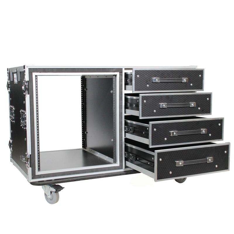 ProX XS-12U4DTW 12U Shockproof Workstation Case W-Dual Side Table and Drawers
