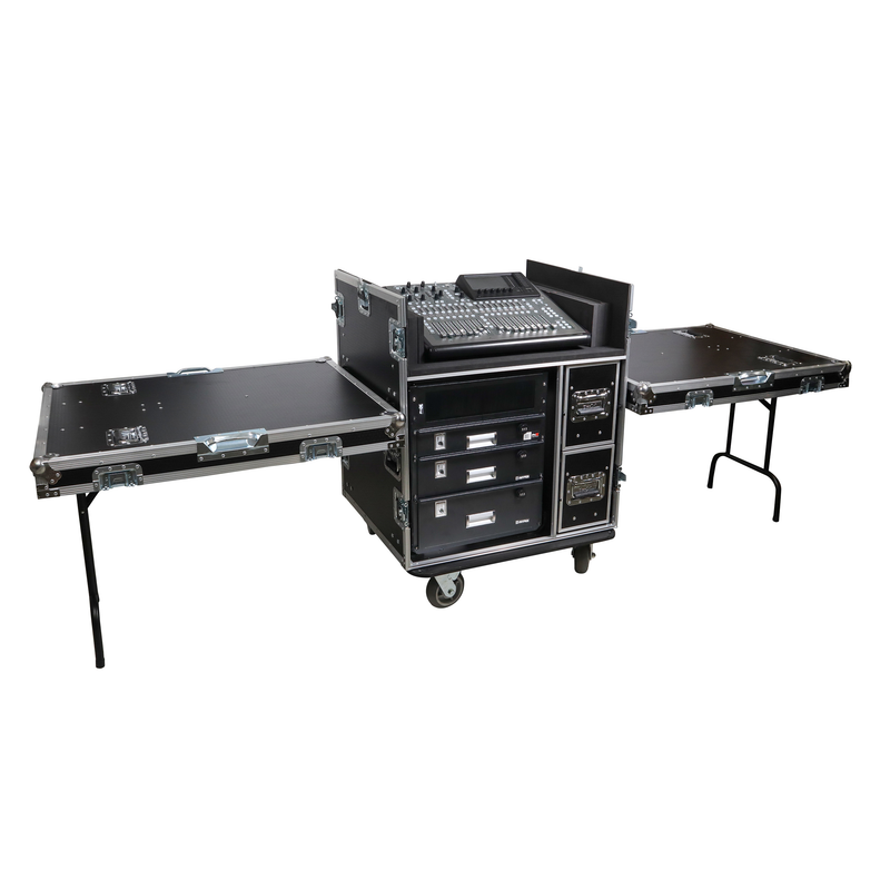 ProX XS-BRANCO12U2DW BRANCO ATA Flight Style FOH Mixing Console Case 12U Shockproof Rack 2 Drawer 2 Side Tables & 4 Locking Casters