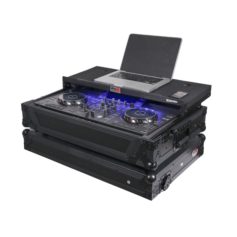 ProX XS-SCLIVE2LTBLLED ATA Flight Style Road Case For Denon SC Live 2 Controller with Laptop Shelf 1U Rack Space RGB LED (Black Finish)