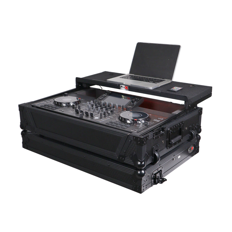ProX XS-SCLIVE4 WLTBL LED boîtier pour contrôleur Denon SC Live 4 avec étagère pour ordinateur portable 1U espace rack LED RVB (noir)