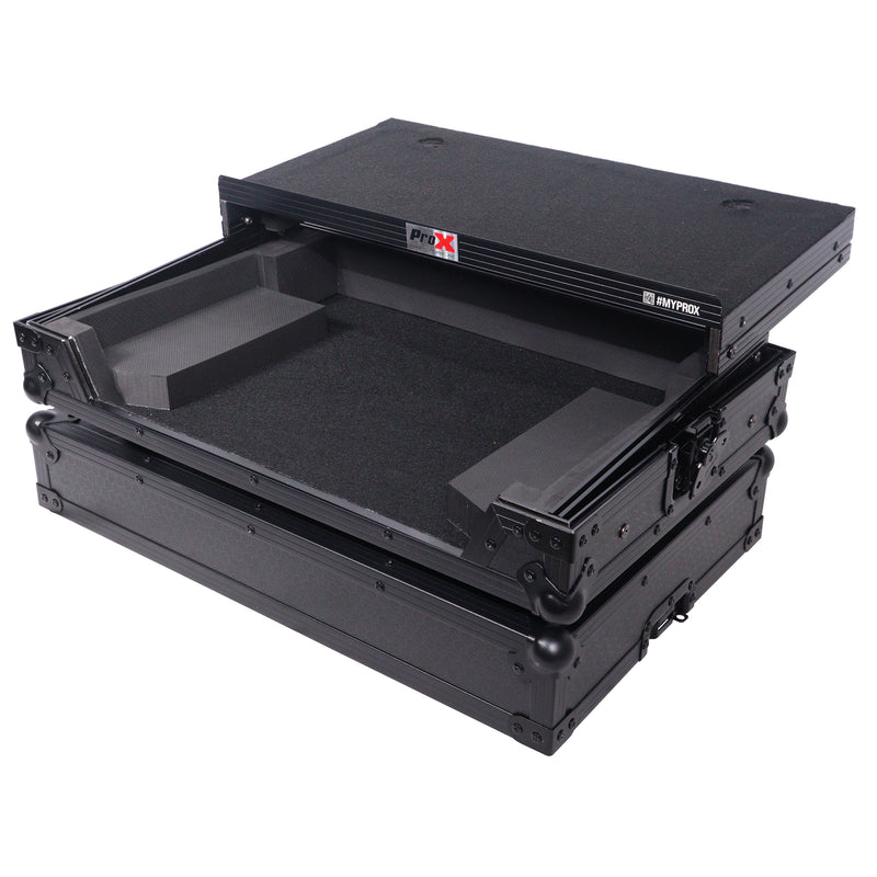 ProX XS-SCLIVE4 WLTBL LED boîtier pour contrôleur Denon SC Live 4 avec étagère pour ordinateur portable 1U espace rack LED RVB (noir)