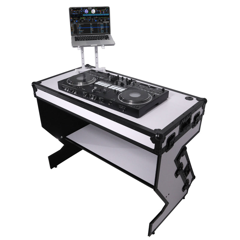 ProX XS-ZTABLE WH MK2 DJ Table Mobile Workstation Flight Case Style with Handles and Wheels