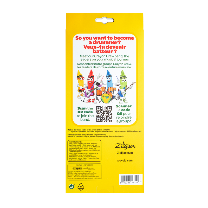 Zildjian x Crayola ZKIDS Kids Drumsticks And Practice Pad - 6 Pack