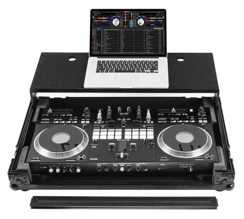 Odyssey FZGSDDJREV7WBL Flight Case Glide Style pour contrôleur Pioneer DDJ-REV7 avec roulettes et plate-forme pour ordinateur portable (noir)