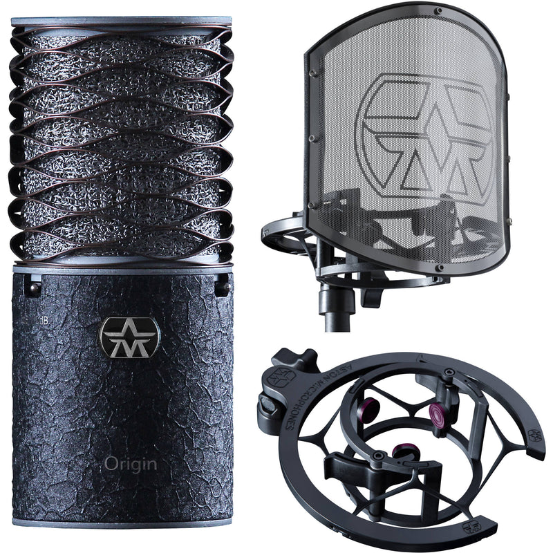 Aston Microphones AST ORIGIN BNDL Microphone With Shield, Pop Filter and Swift Shockmount Bundle (Black)
