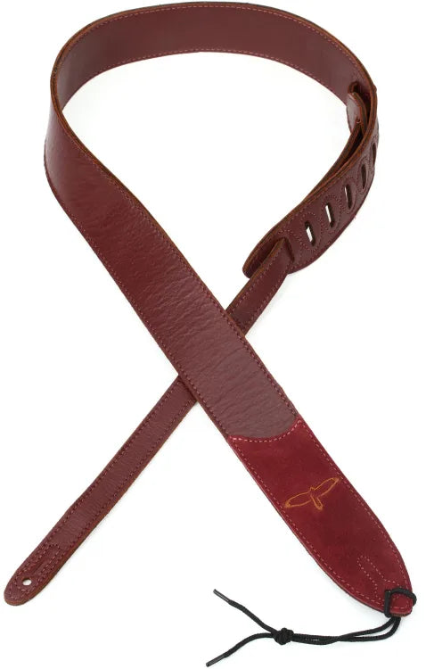 PRS Premium Leather Guitar Strap Birds Embroidery (Burgundy)