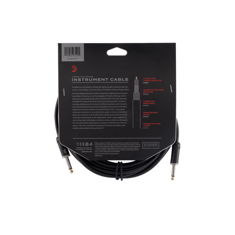 D'Addario PW-AMSG-20 American Stage Instrument Cable - 20'