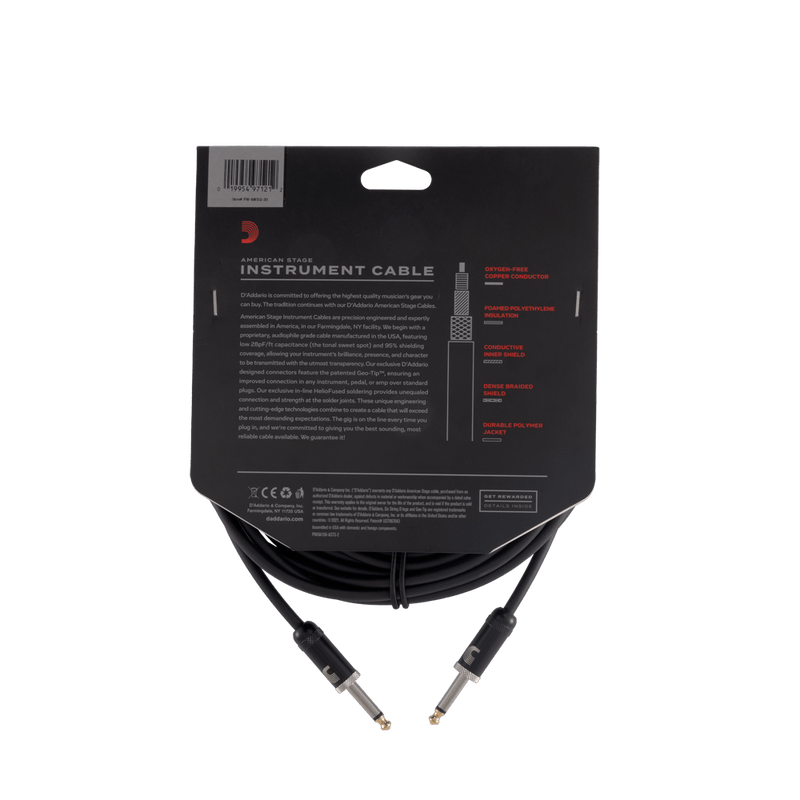 D'Addario PW-AMSG-30 American Stage Instrument Cable - 30'