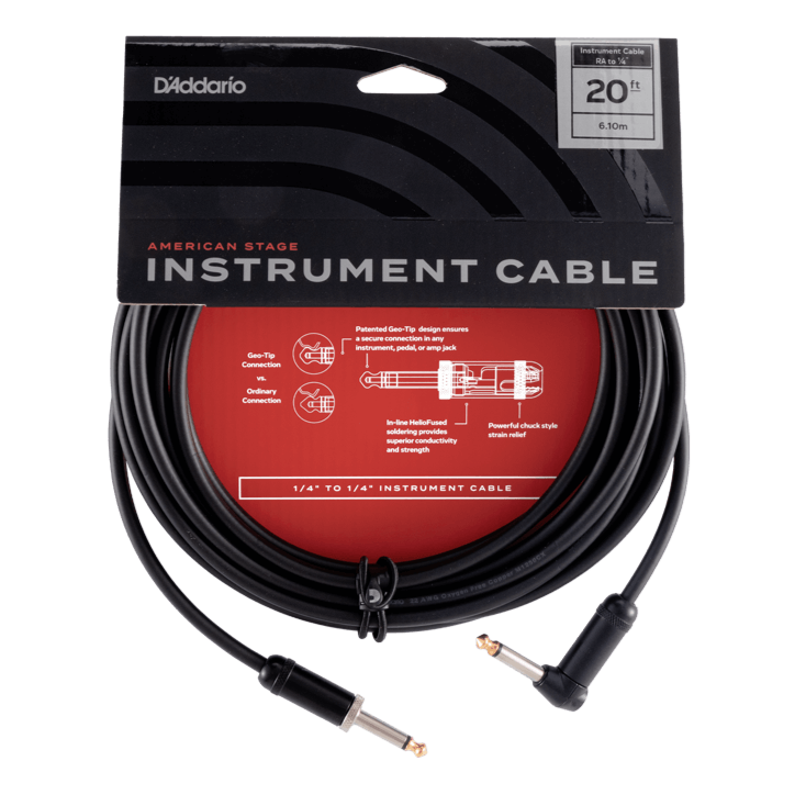 D'Addario PW-AMSGRA-20 American Stage Instrument Cable (Straight To Right Angle) - 20'