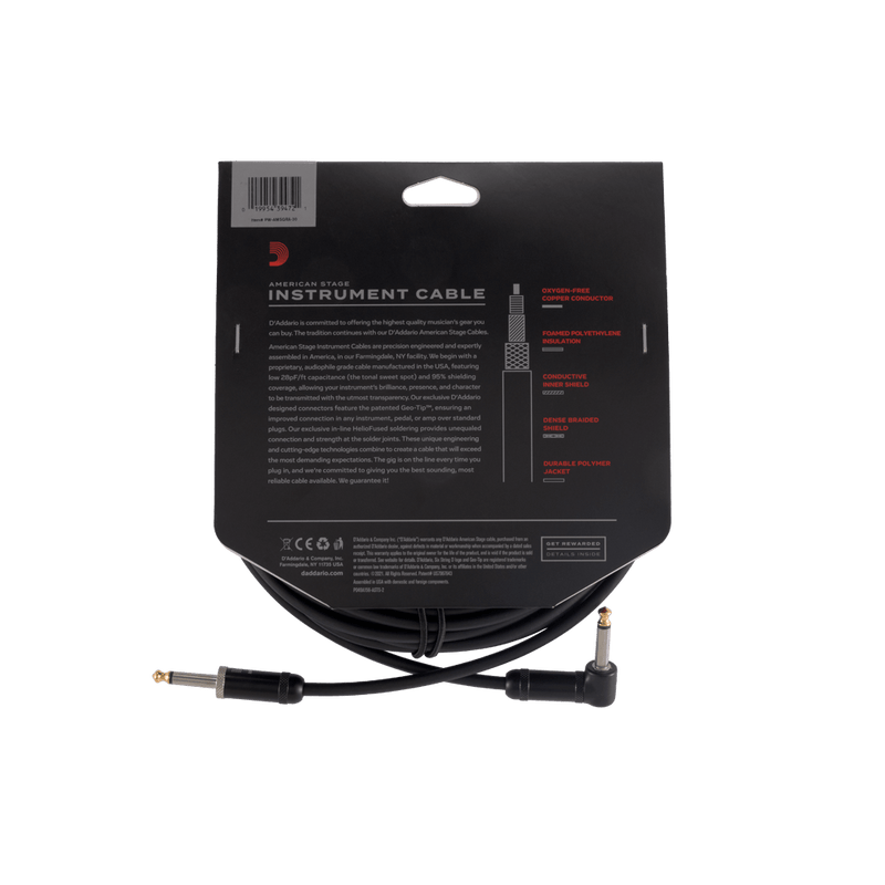 D'Addario PW-AMSGRA-30 American Stage Instrument Cable (Straight To Right Angle) - 30'