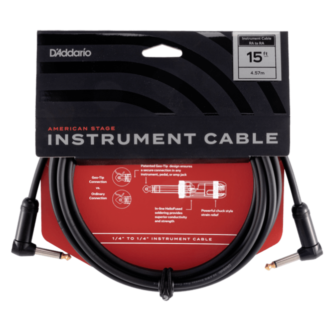 D'Addario PW-AMSGRR-15 American Stage Instrument Cable (Right To Right Angle) - 15'