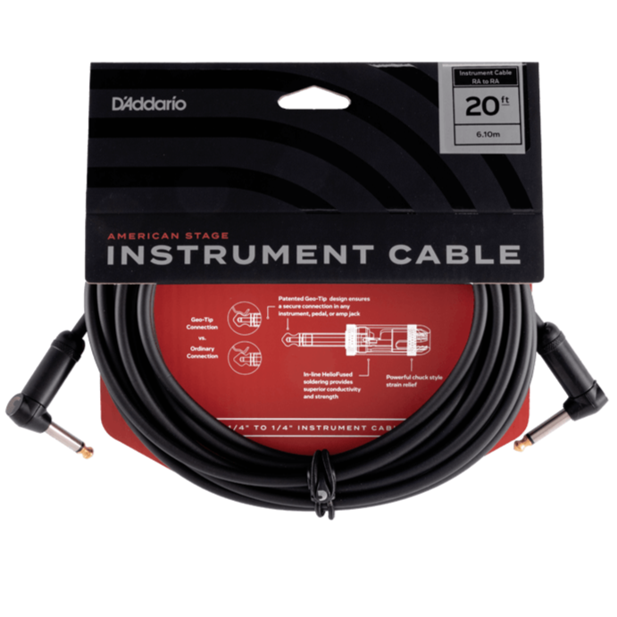 D'Addario PW-AMSGRR-20 American Stage Instrument Cable (Right To Right Angle) - 20'