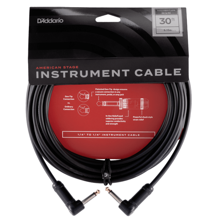 D'Addario PW-AMSGRR-30 American Stage Instrument Cable (Right To Right Angle) - 30'