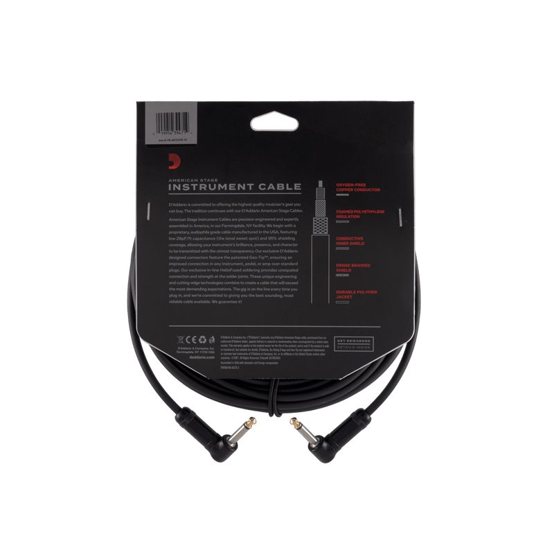 D'Addario PW-AMSGRR-30 American Stage Instrument Cable (Right To Right Angle) - 30'