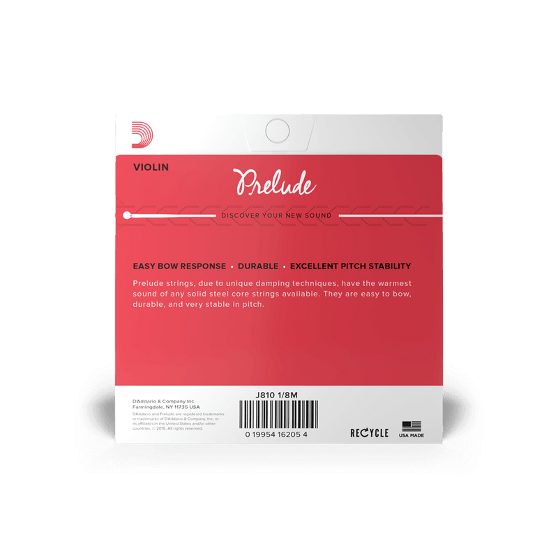 D'addario J810 1/8M Prelude Violin String Set 1/8 Scale Medium Tensions