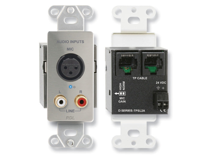 RDL DS-TPSL2A XLR Microphone and Stereo RCA Input Wall Plate